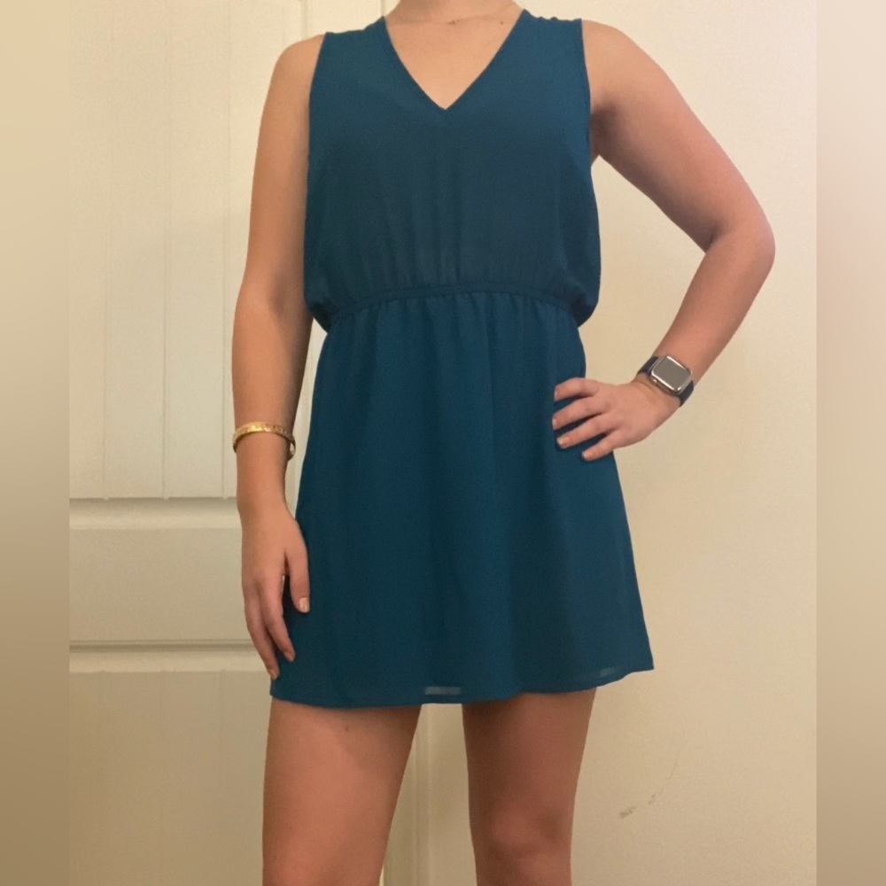 Tobi Teal Dress with Back Ruffled Lining